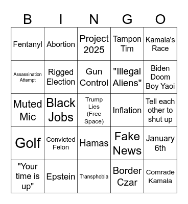 Presidential Debate Bingo Card