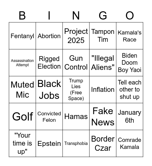 Presidential Debate Bingo Card