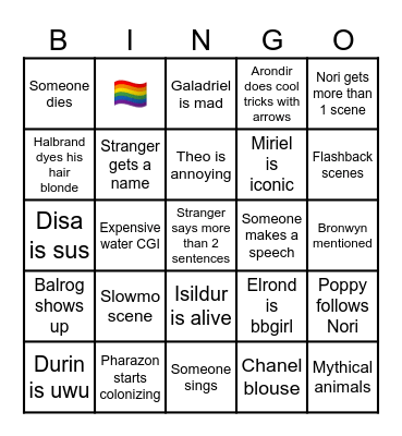 Rings of Power 2X01 Bingo Card