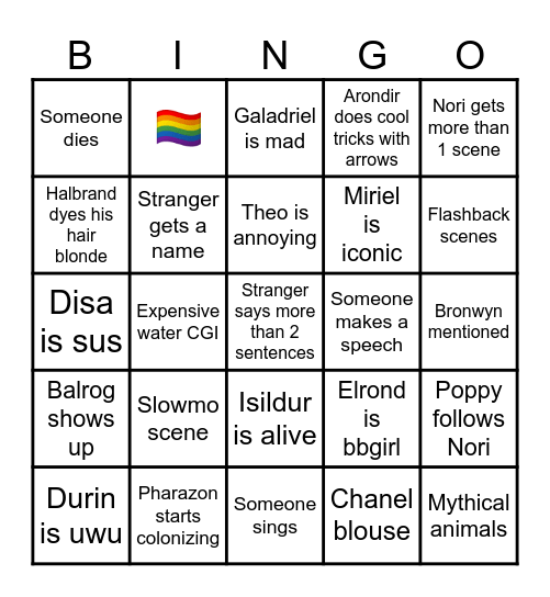 Rings of Power 2X01 Bingo Card