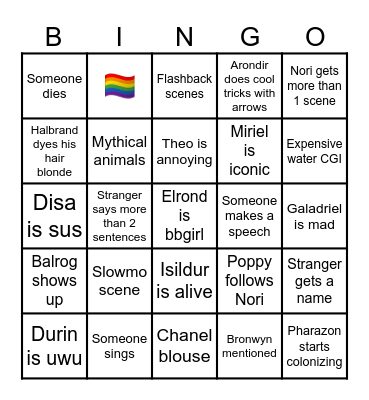 Rings of Power 2X01 Bingo Card