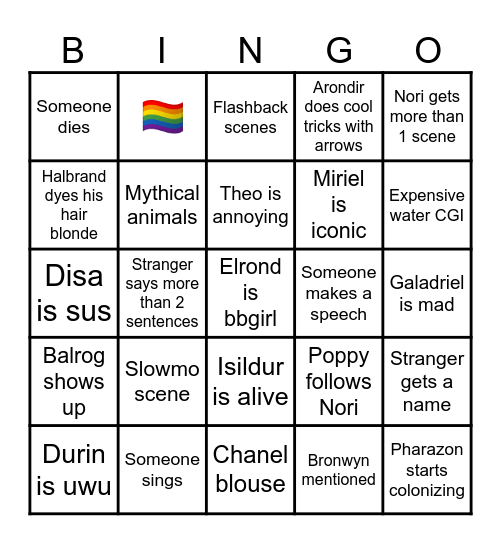 Rings of Power 2X01 Bingo Card