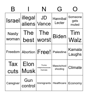 Harris Trump debate Bingo Card