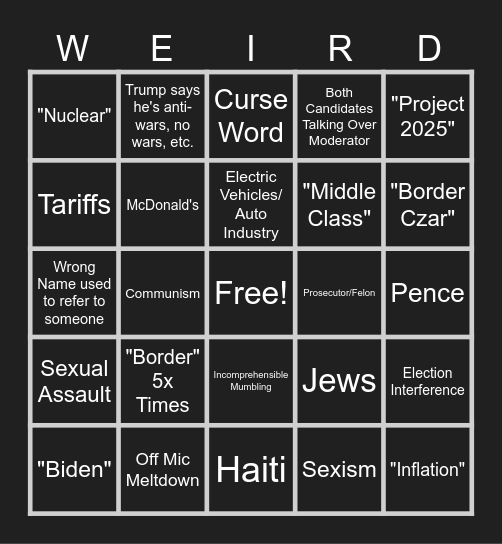 Trump v. Harris Bingo Card