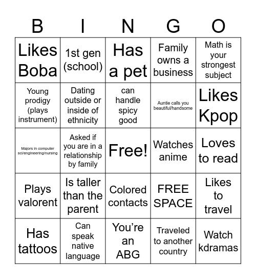 Untitled Bingo Card