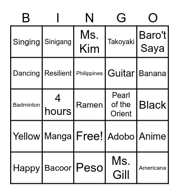 SELF - INTRODUCTION Bingo Card