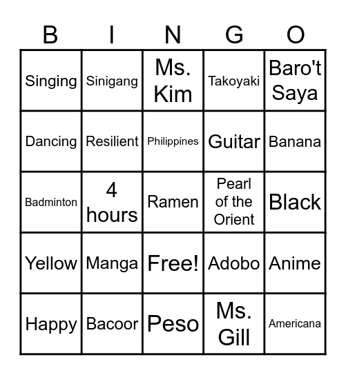 SELF - INTRODUCTION Bingo Card