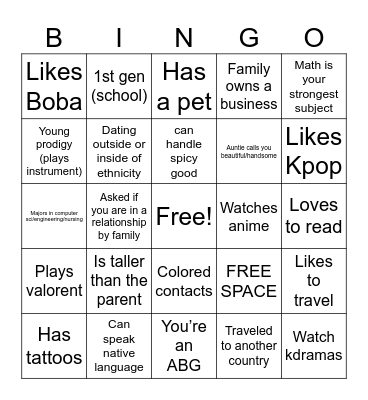ASO BINGO NIGHT! Bingo Card