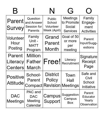 Title I Bingo  Bingo Card