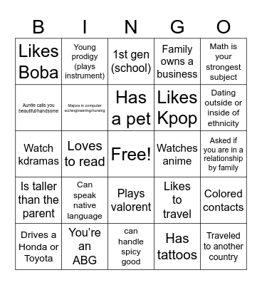ASO BINGO NIGHT! Bingo Card