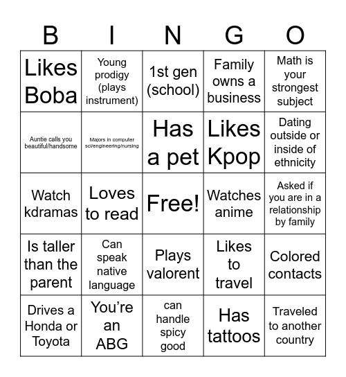 ASO BINGO NIGHT! Bingo Card