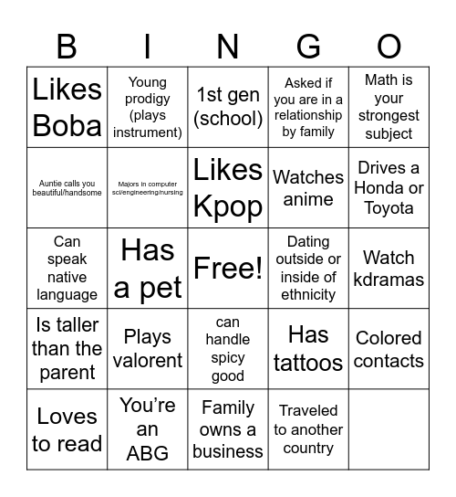 ASO BINGO NIGHT! Bingo Card