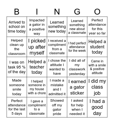 Accountability Bingo Card