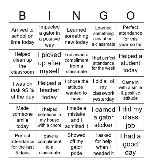 Accountability Bingo Card