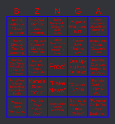 Kamala Win but slip on banana peel 2025 #TimWalzForPrez Bingo Card