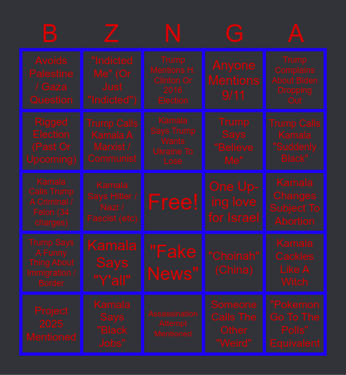 Kamala Win but slip on banana peel 2025 #TimWalzForPrez Bingo Card