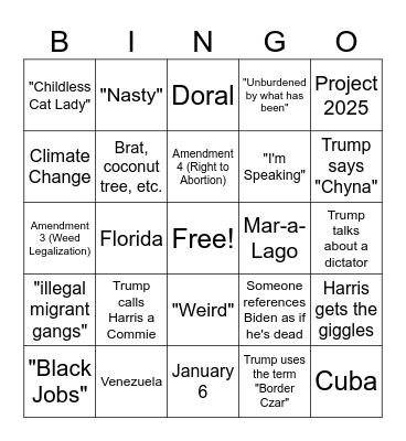 2024 Presidential Debate Bingo Card