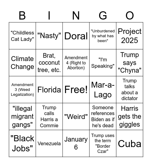 2024 Presidential Debate Bingo Card