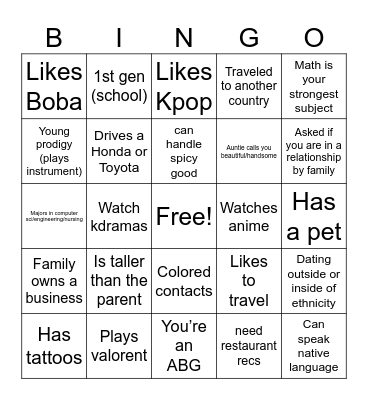 ASO BINGO NIGHT! Bingo Card