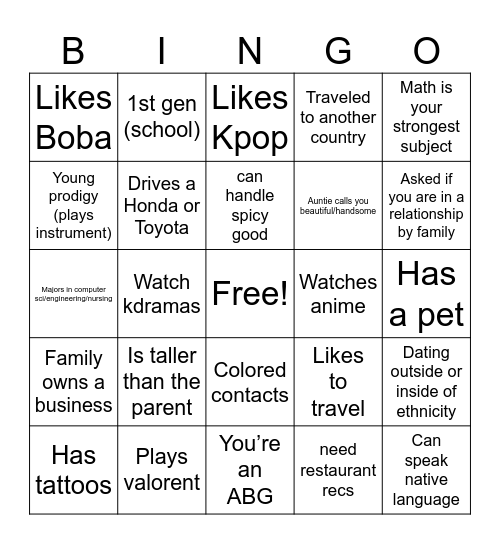 ASO BINGO NIGHT! Bingo Card