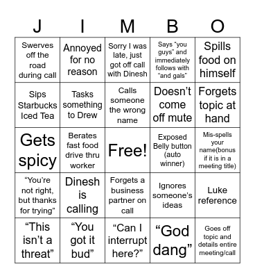 JIMBO Card Bingo Card