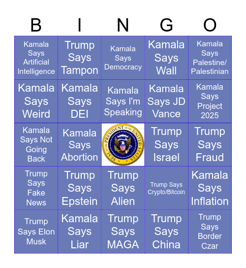 Presidential Debate Bingo Card