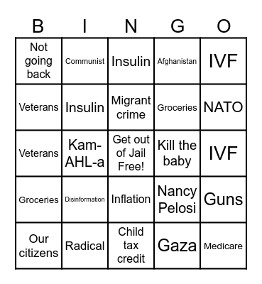 KC Bramily Debate Night Bingo Card
