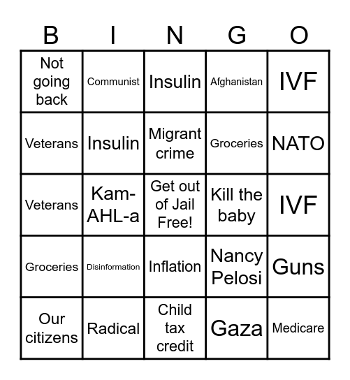 KC Bramily Debate Night Bingo Card