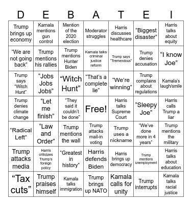 Debate 2024 Bingo Card