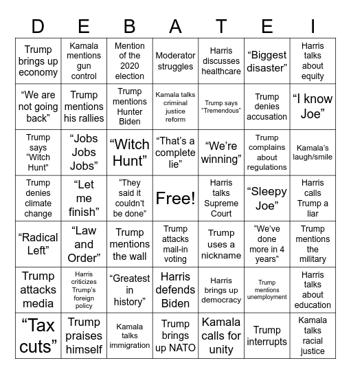 Debate 2024 Bingo Card