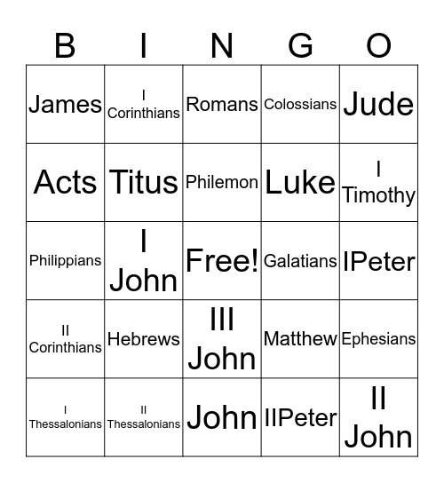 Books of the Bible Bingo Card