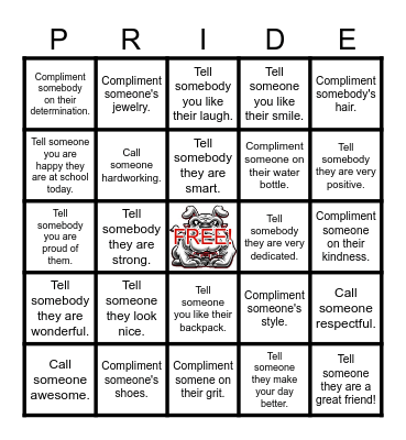 Bulldog Blackout Compliment Bingo Card