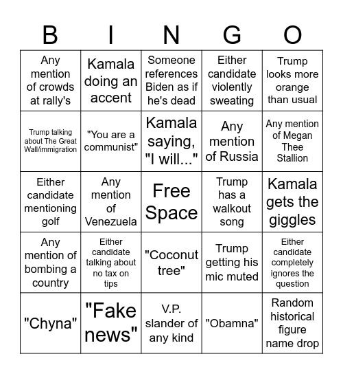 DEBATE BINGOOOOOOOOOOOOOO Bingo Card