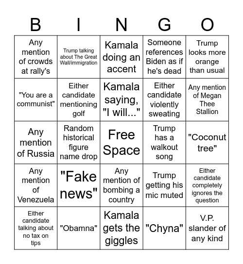 DEBATE BINGOOOOOOOOOOOOOO Bingo Card