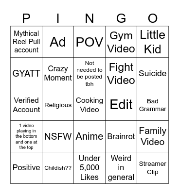 Instagram's Pingo Card Bingo Card