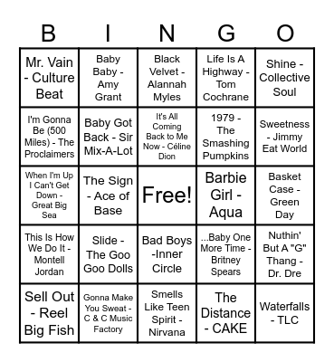 90's Hits! Bingo Card