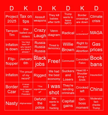 Debate Bingo Card