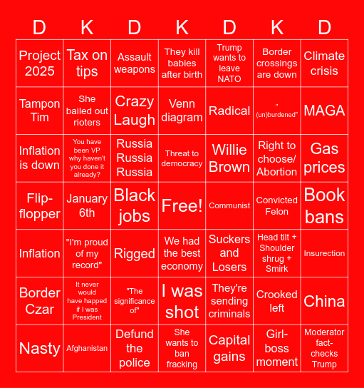 Debate Bingo Card