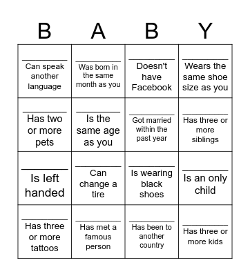 Find the Guest Who... Bingo Card