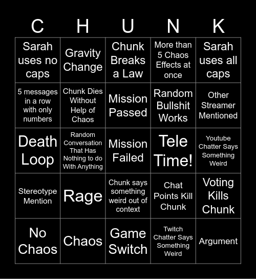 Chunkus Bingo Card