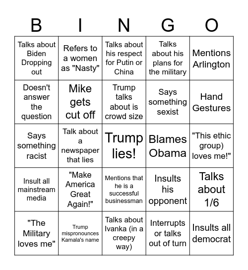 Trump Bingo Card