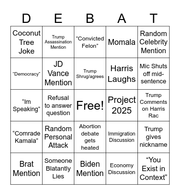 Harris vs Trump Bingo Card