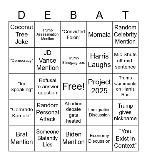 Harris vs Trump Bingo Card