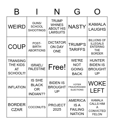 TRUMP v. HARRIS PRESIDENTIAL DEBATE Bingo Card