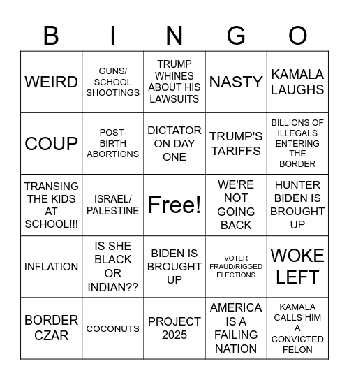 TRUMP v. HARRIS PRESIDENTIAL DEBATE Bingo Card