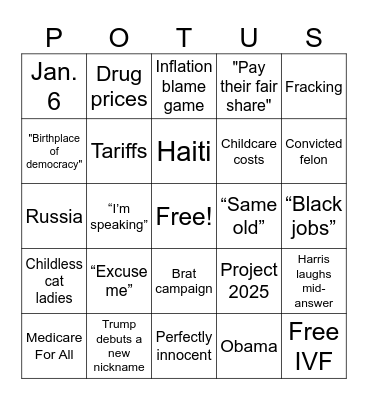 HARRIS v TRUMP Bingo Card