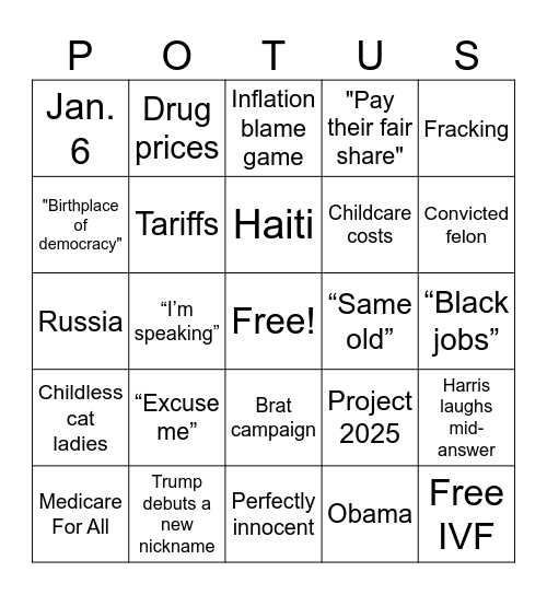 HARRIS v TRUMP Bingo Card