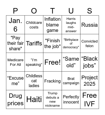 HARRIS v TRUMP Bingo Card