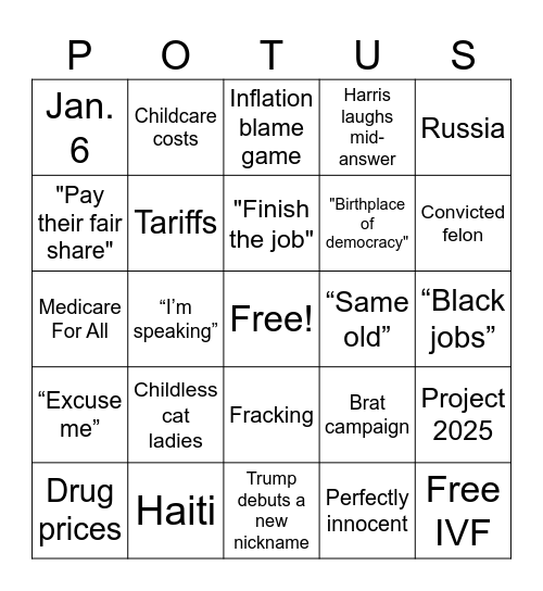 HARRIS v TRUMP Bingo Card