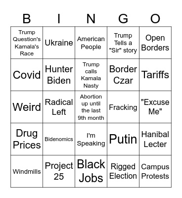 Debate 2024 Bingo Card